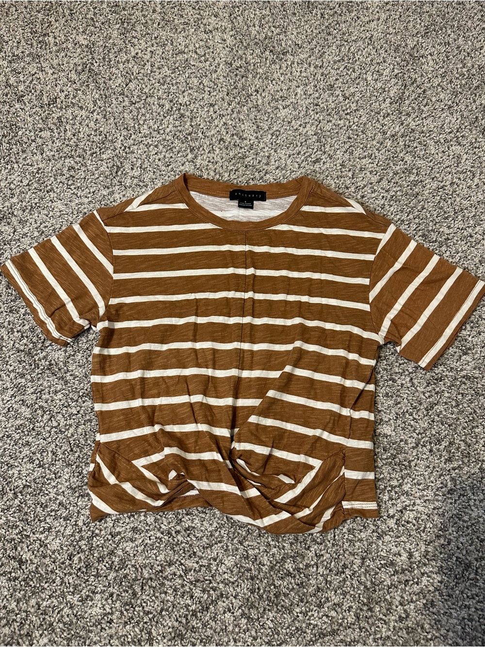 Sanctuary Brown and White Striped Knot-Front Tee